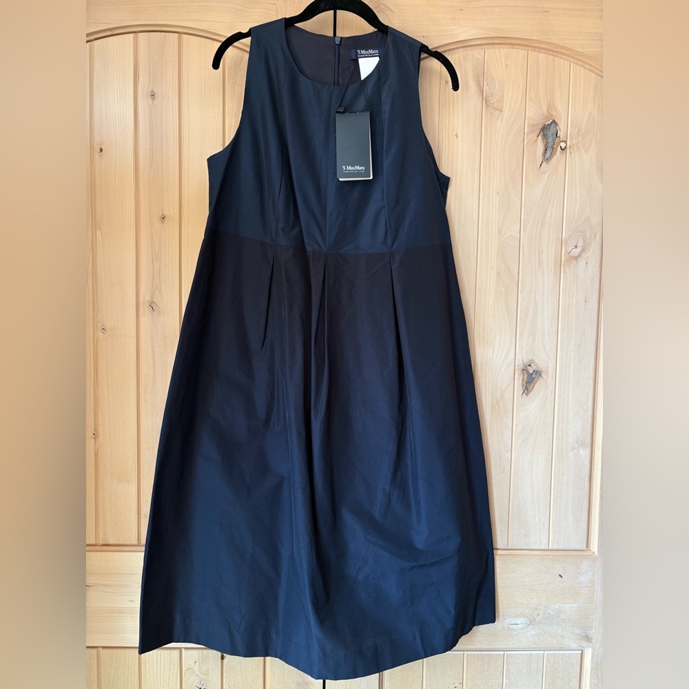 NWT S’ MaxMara Midnight Blue Bicolored Stripe Dress